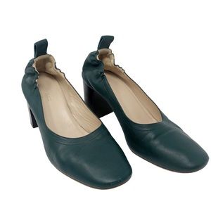 Everlane The Day Stacked Elastic Back High Heel Italian Leather Emerald Green